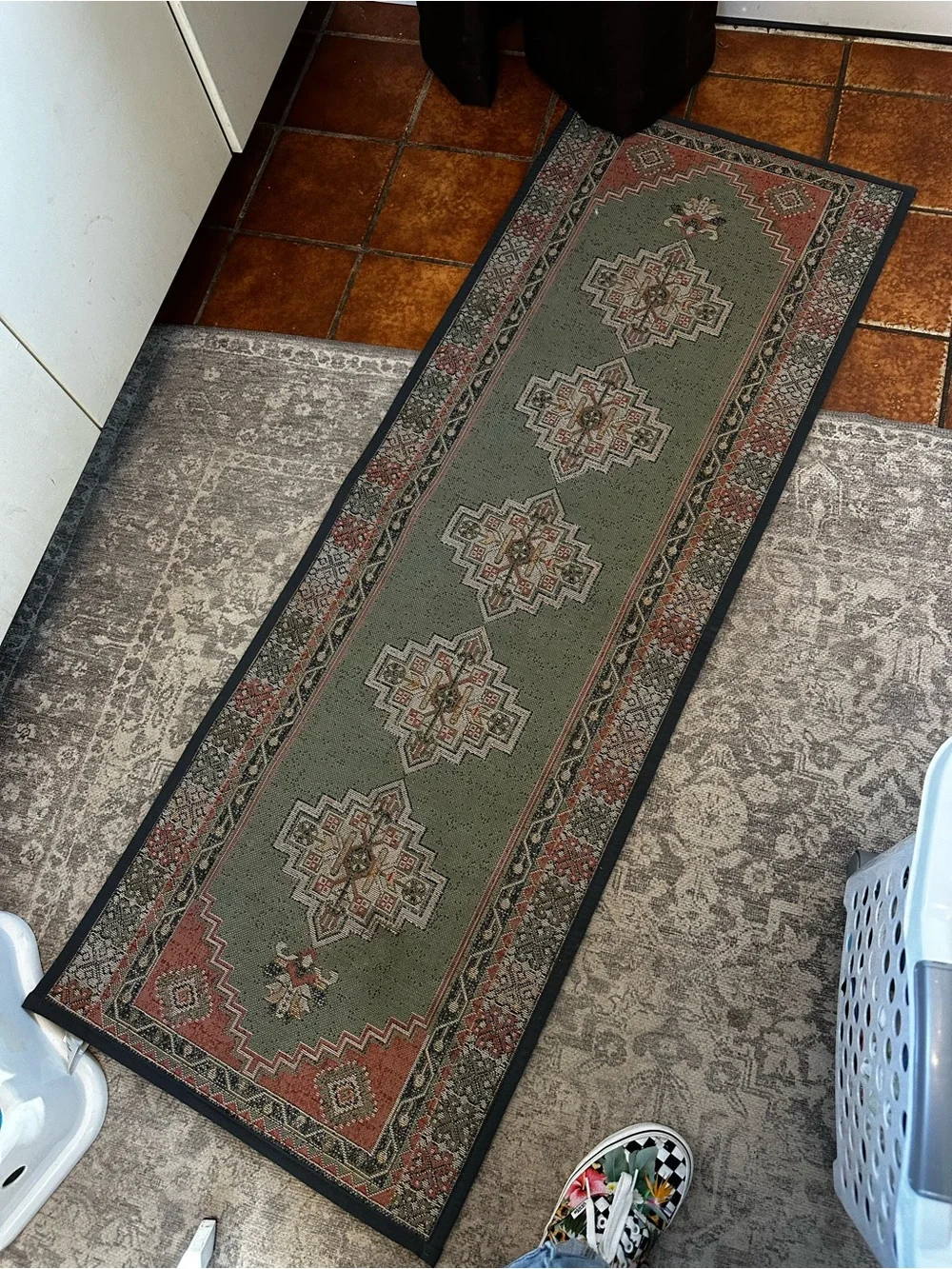 Classic Green and Rust Runner Rug - Home Accents
